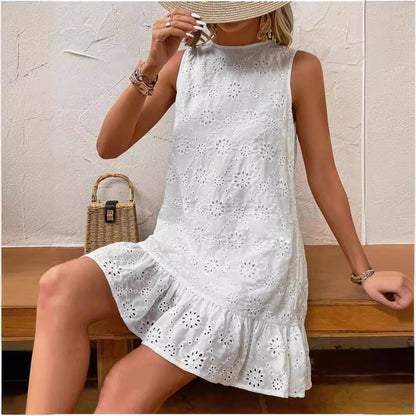 Dam A-Linje Klänning Broderad Blommönster Bomull Polyester-4