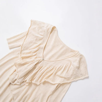 Dam Topp V-ringad Ruffles Mjukt Tyg-3