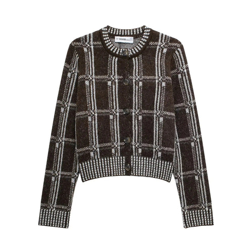 Kvinnors Cardigan Elegant Kontrollmönster Bomullsmix 1