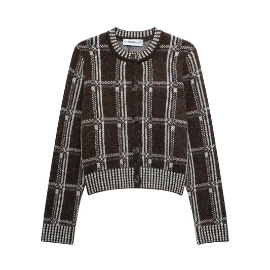 Kvinnors Cardigan Elegant Kontrollmönster Bomullsmix 1