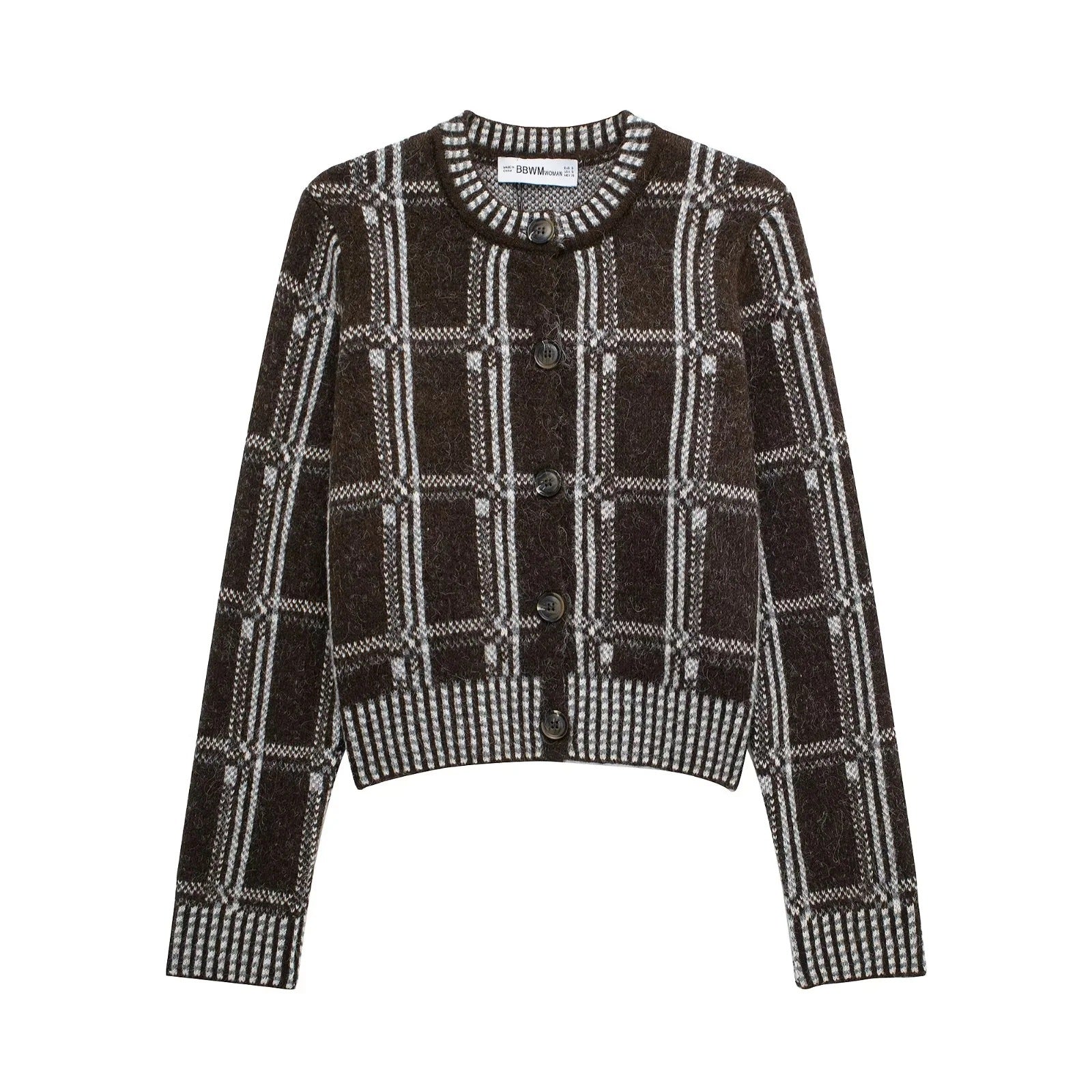 Kvinnors Cardigan Elegant Kontrollmönster Bomullsmix 5