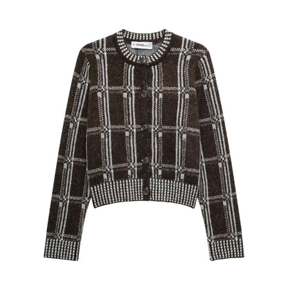 Kvinnors Cardigan Elegant Kontrollmönster Bomullsmix 5
