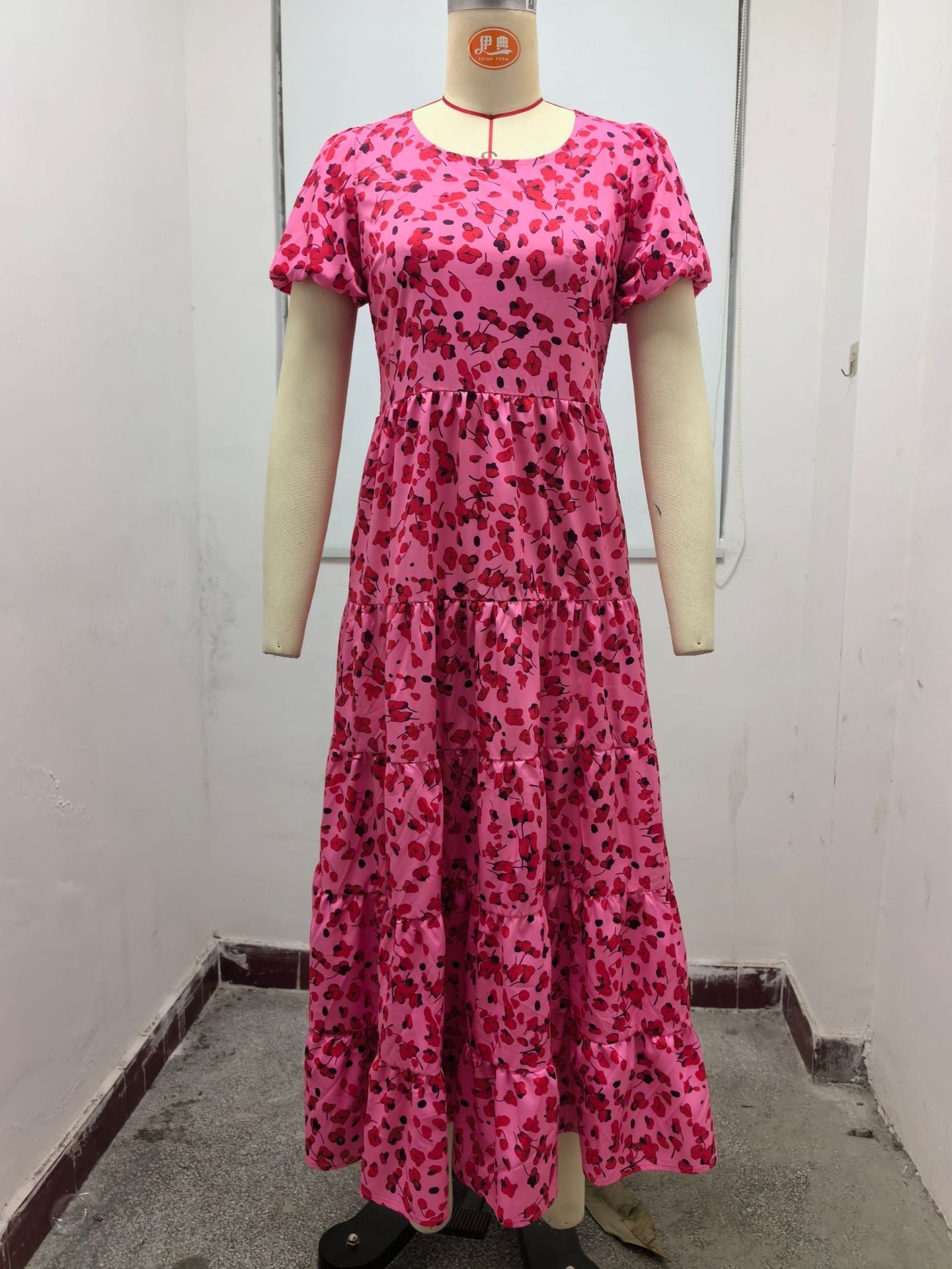 Kvinnors Klänning Puffärmar Polyester V-ringning-3