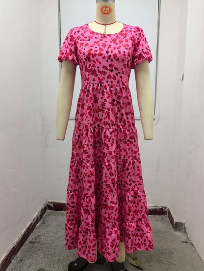 Kvinnors Klänning Puffärmar Polyester V-ringning-3