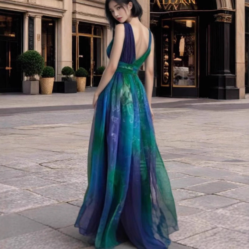 Maxi Klänning Dam Blommig Chiffong A-Linjeform Långa Ärmar-3