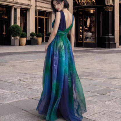 Maxi Klänning Dam Blommig Chiffong A-Linjeform Långa Ärmar-3