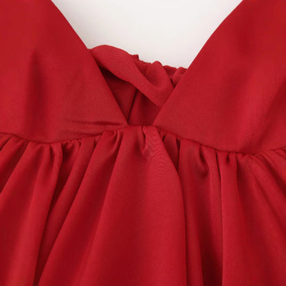 Dam Puffärmad Topp Satinliknande Material Färgblockering-4