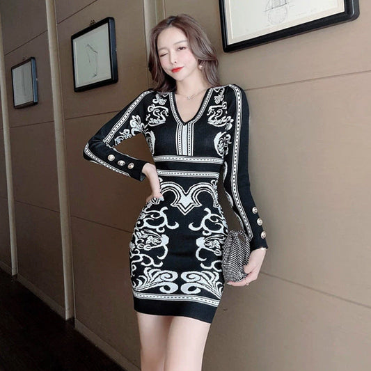 Dam Klänning Bodycon V-hals Porslinstyg Fina Dam Klänningar-1