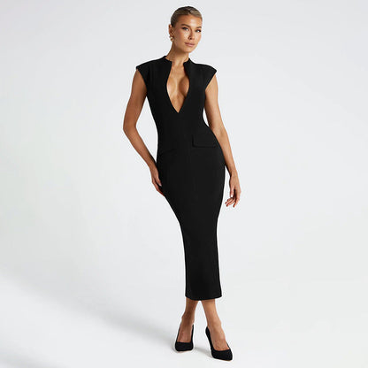 Kvinnors Klänning Djup V-ringning Stretchigt Tyg-1