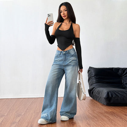 Dam Off Shoulder Topp med Långa Ärmar i Elastiskt Tyg 5