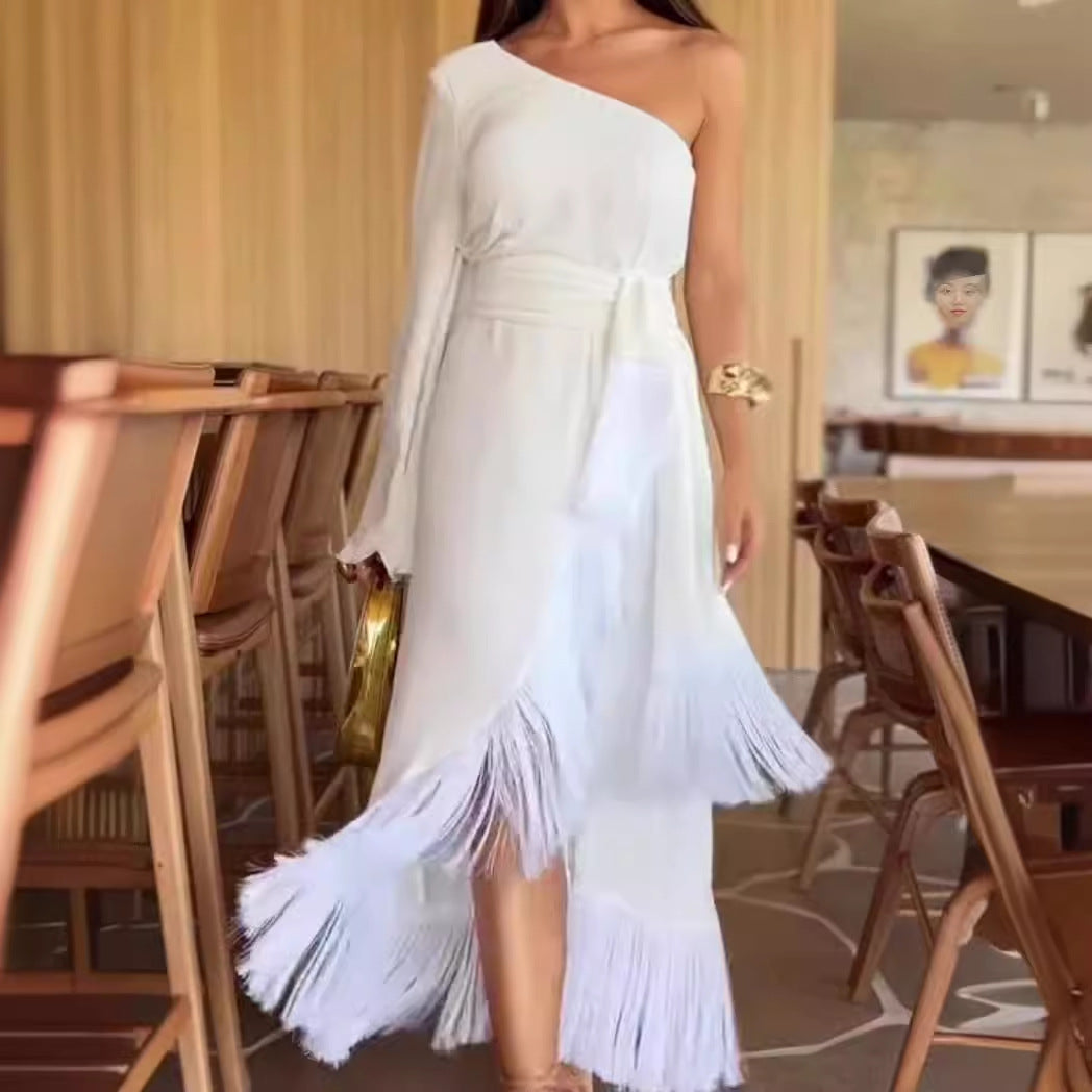 Kvinnors Aftonklänning Lång En-Axelstil Polyester Elegant-5