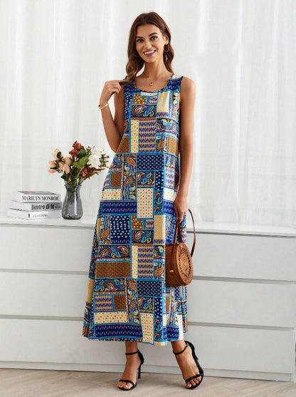 Damklänning A-linjeformad Geometriskt Mönster Polyester-2