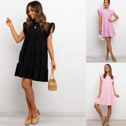 Damklänning A-linjeformad med Rund Hals och Korta Ärmar i Polyester-2