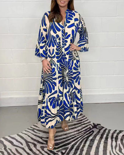 Maxiklänning Dam Retro V-ringning Polyester Blommigt Mönster 3