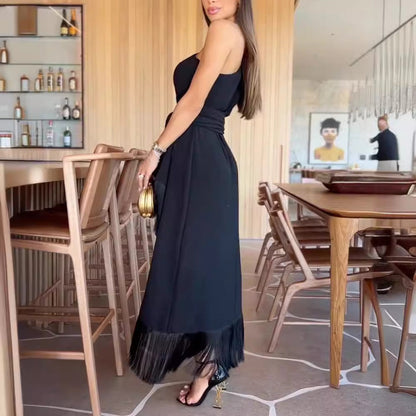 Kvinnors Aftonklänning Lång Flödande Maxiklänning med Stora Fållar-3