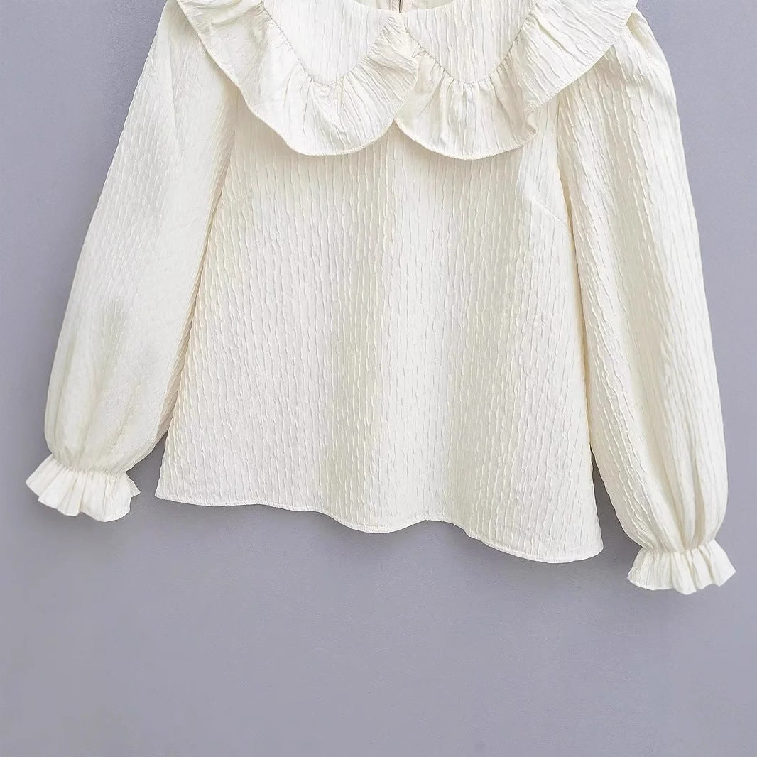 Dam Blus Voluminös Krage Ruffles Mjukt Tyg 3