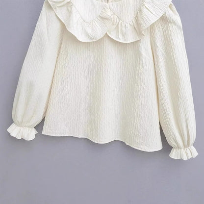 Dam Blus Voluminös Krage Ruffles Mjukt Tyg 3