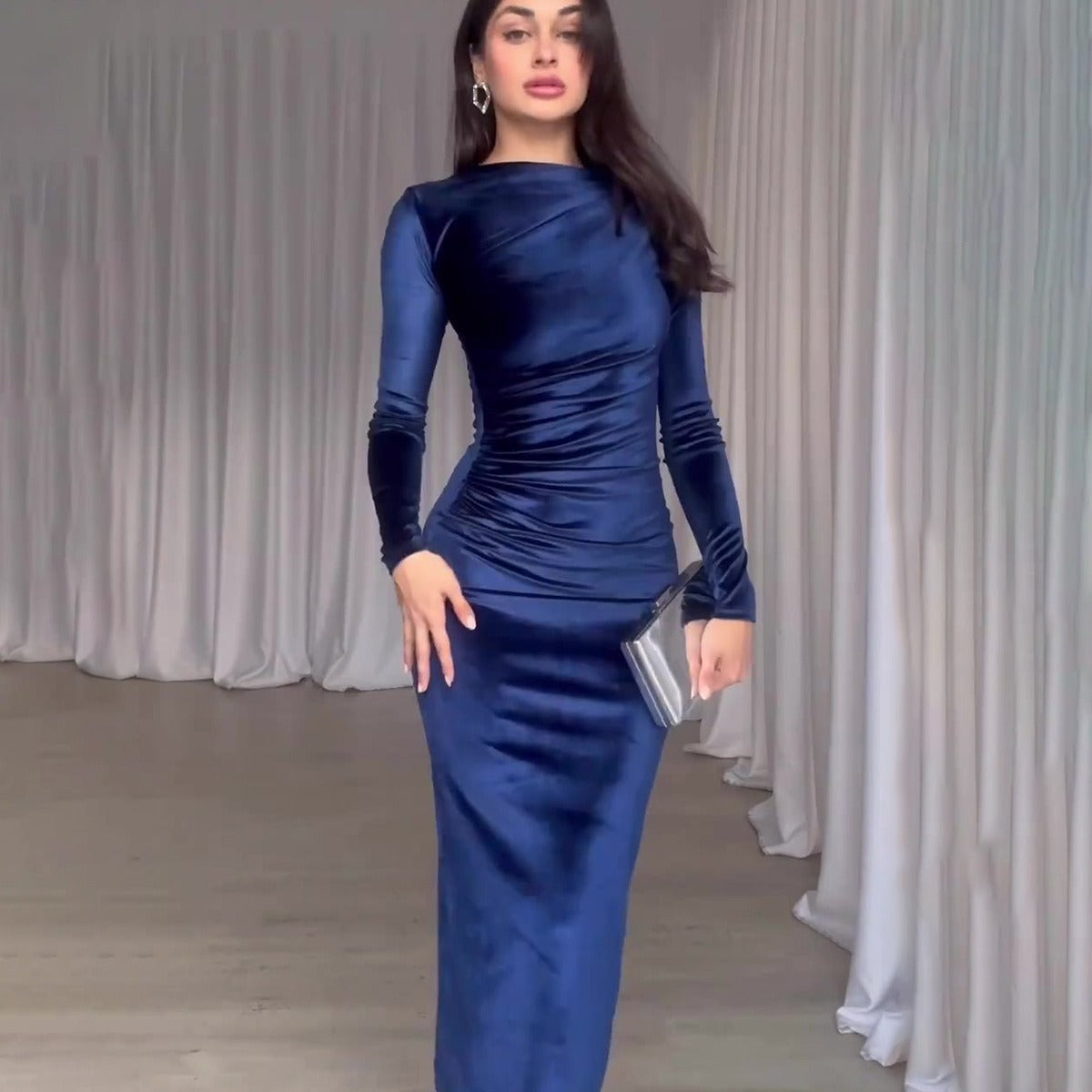 Kvinnors Klänning Långa Ärmar Polyester Medium Midja-4