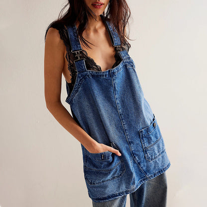 Variant image for Damklänning Justerbar Denim A-Linje Mini Klänning-4