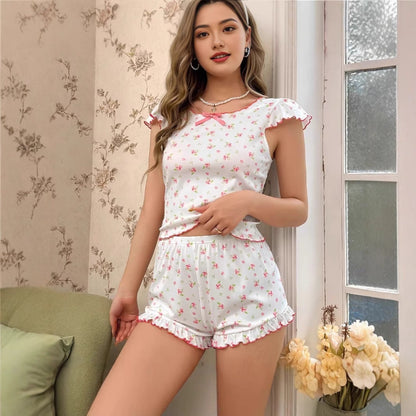 Dam Shorts Set Blommig Polyester för Sommarkläder-5