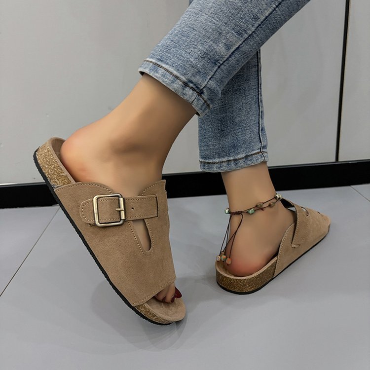 Damer Öppna Pantoletter Mjukt Material med Fashionabelt Spänne 5