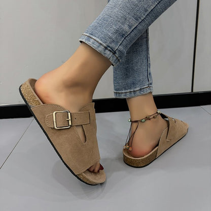 Damer Öppna Pantoletter Mjukt Material med Fashionabelt Spänne 5