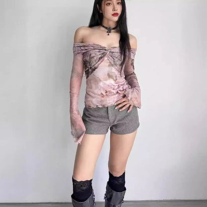 Dam Off-Shoulder Blus Blommig Lätt Material 3