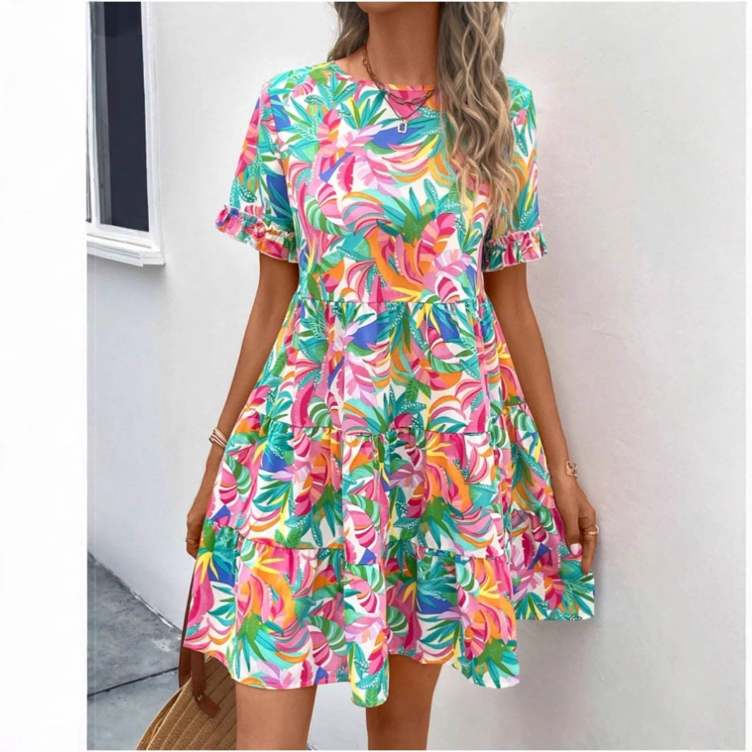 Kvinnors Tårta Klänning Blommig Tryckt Bomull Polyester-4