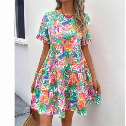 Kvinnors Tårta Klänning Blommig Tryckt Bomull Polyester-4