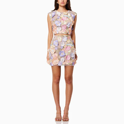 Kvinnors Kort Kjol Set Blommönster Polyester-3