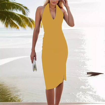 Kvinnors Ärmlös Klänning V-Ringning Medelmidja Polyester-4