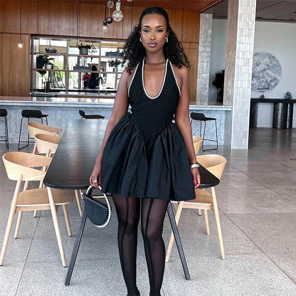 Kvinnors Ärmlös Klänning Djup V-Ringning Rufsad Högkvalitativt Material 3