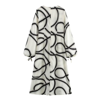 Damklänning A-Linje V-ringning Lykta Ärmar Polyester-4