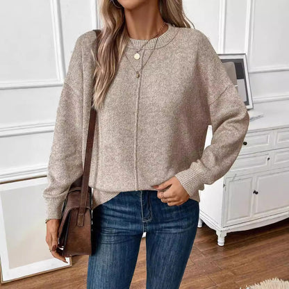 Dam Stickad Tröja Löst Passande Akryl med Rund Halsringning-2