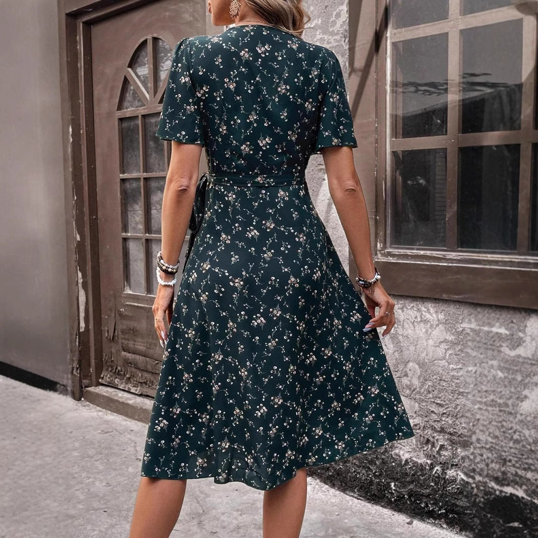 Maxiklänning Dam V-ringning Blommig Polyester Ruffled-5