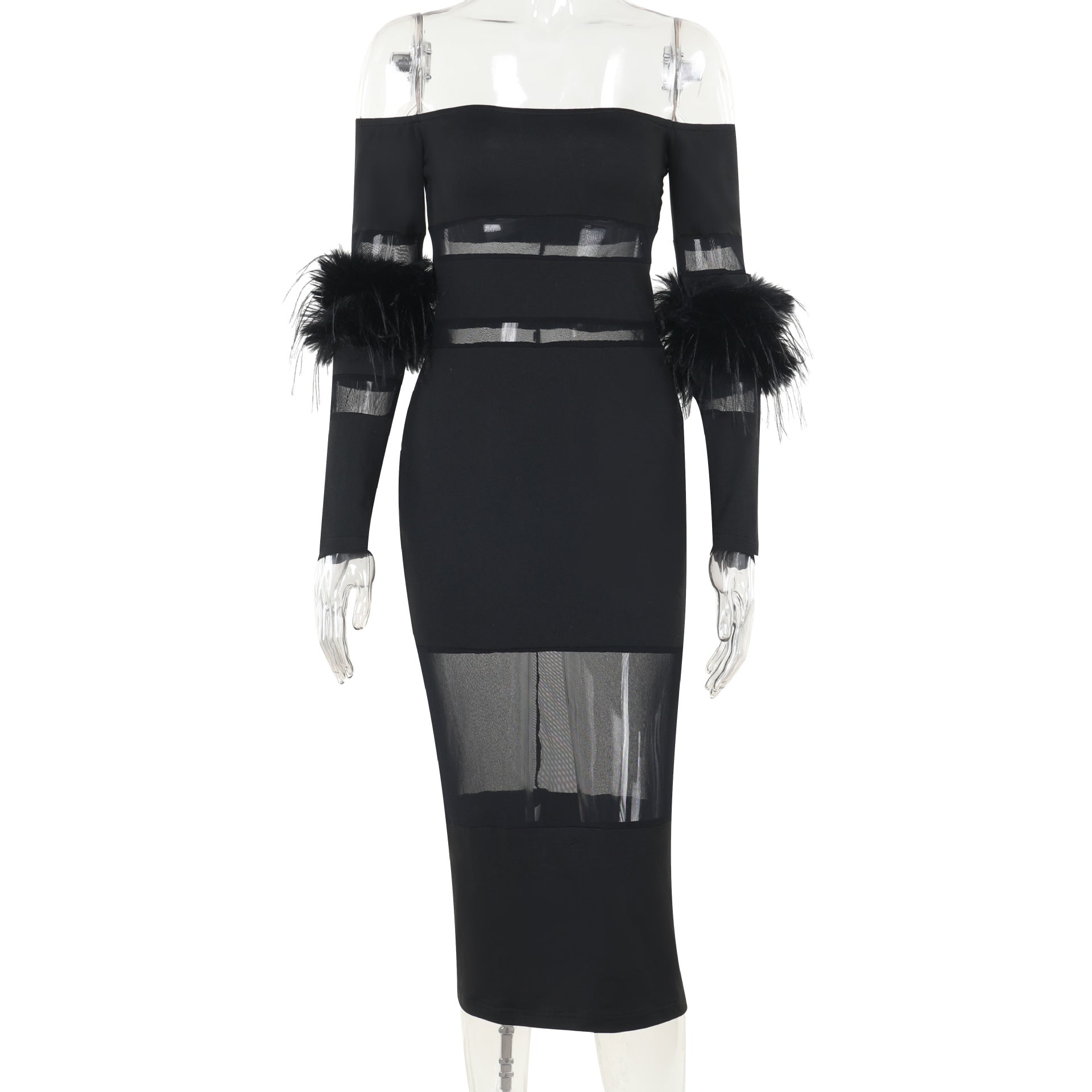 Kvinnors Axelfri Klänning Transparenta Detaljer Högkvalitativt Tyg 1