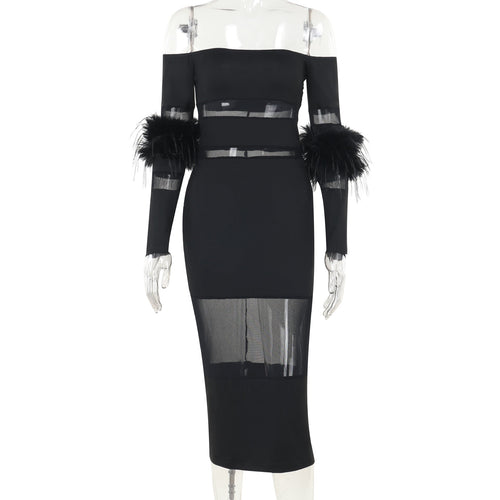 Kvinnors Axelfri Klänning Transparenta Detaljer Högkvalitativt Tyg 1