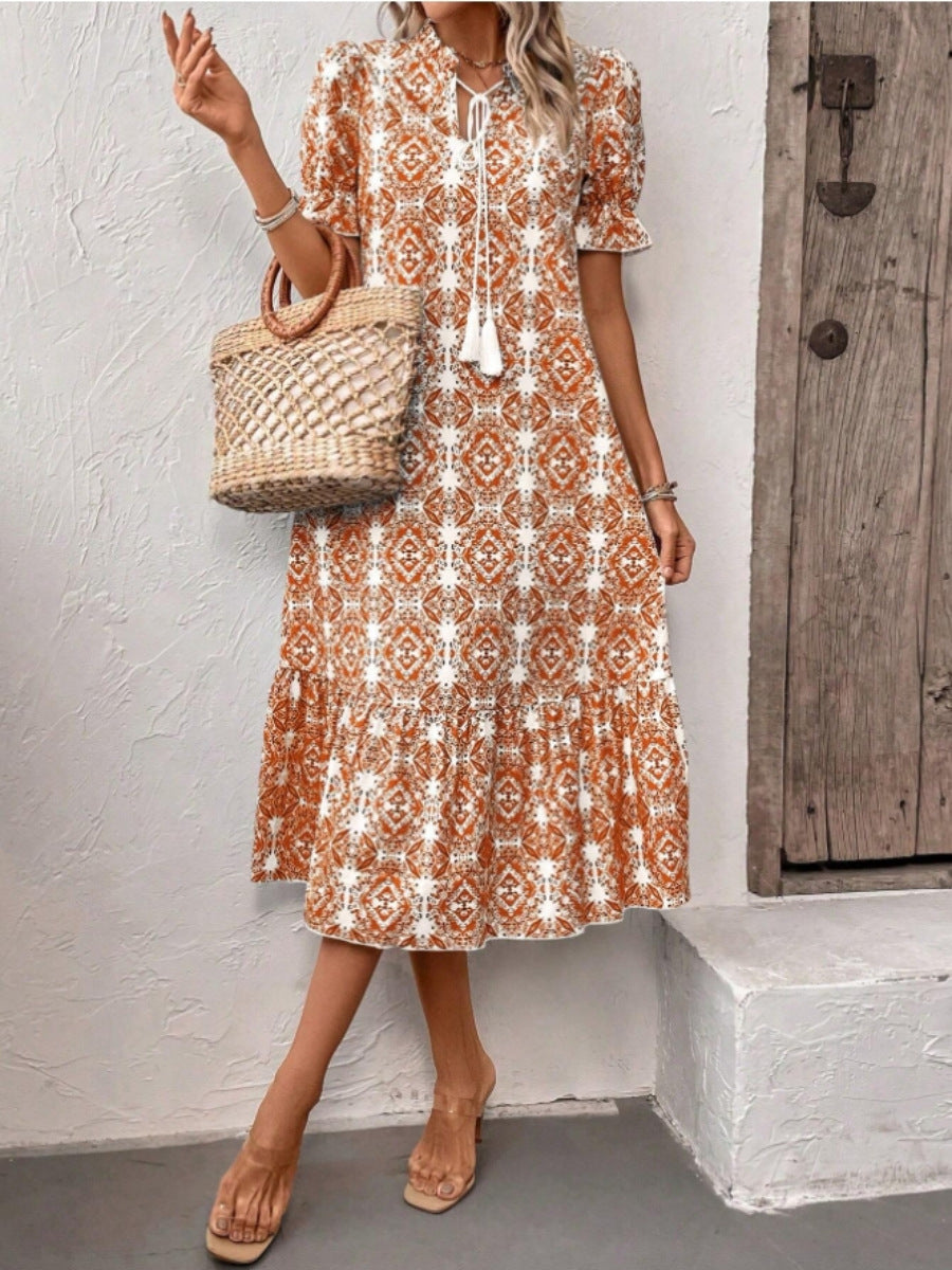 Kvinna A-Linje Klänning Rüschen V-Hals Polyester-6