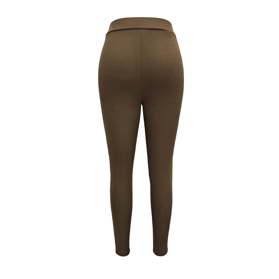 Kvinnor Leggings Hög Midja Ribbad Med Dragkedja Mjuk Blandning 4
