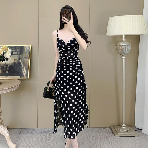 Maxiklänning Dam Spaghetti Band Djup V-Hals Polyester Lång Klänning-1