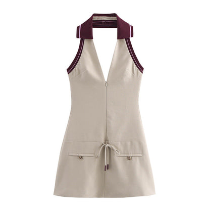 Kvinna Midi Klänning Halterneck A-linje Polyester-1