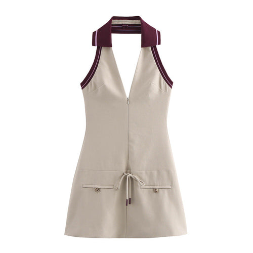 Kvinna Midi Klänning Halterneck A-linje Polyester-1