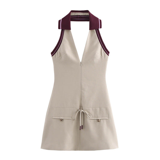 Kvinna Midi Klänning Halterneck A-linje Polyester-1