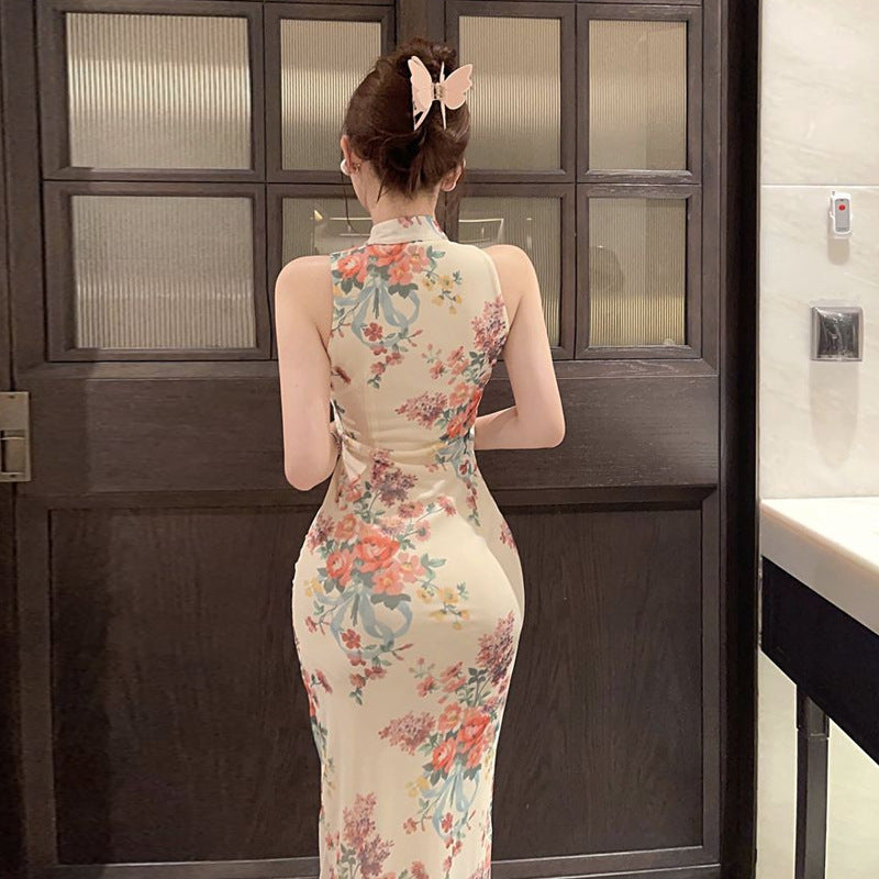 Kvinna Cheongsam Klänning Hög Slits Tüll Bodycon-4