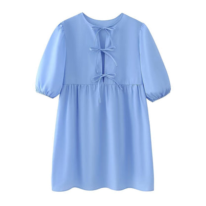 Variant image for Kvinnor Klänning Kort Puffärmar Bindande Bälte Polyester-7