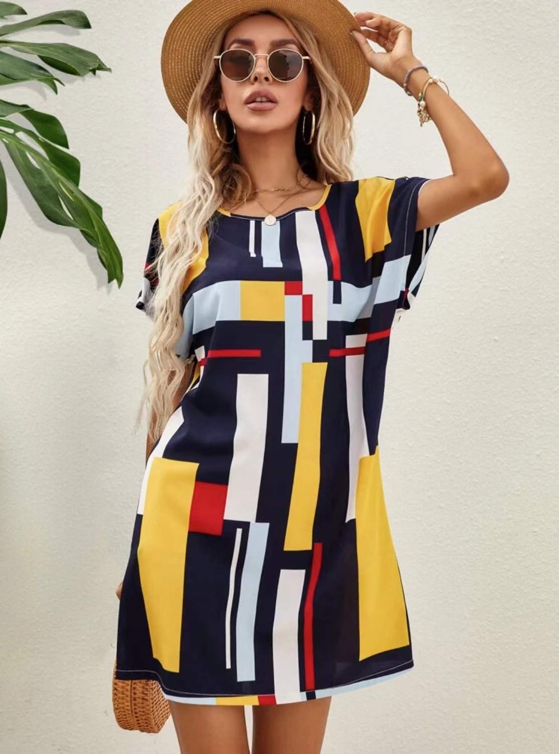 Kvinnors MIDI-klänning A-linjeformad Löst Passform Polyester-1