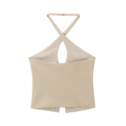 Dam Festtopp Halterneck Monokrom Polyester-2