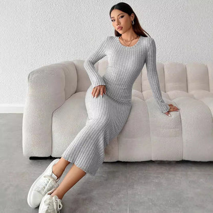 Damklänning Långärmad Enfärgad Polyester för Fina Dam Klänningar-4