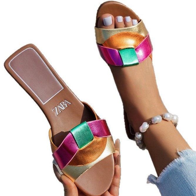 Dam Skor Pantolettes Färgblockdesign Syntetisk Icke-Glid Sula 5