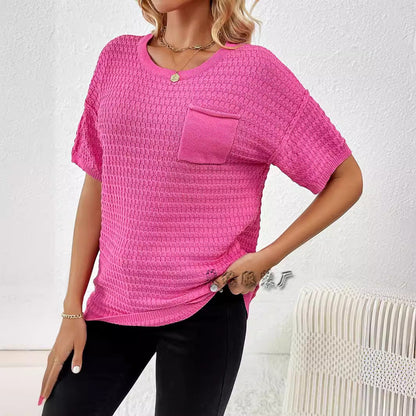 Dam Stickad Kortärmad Tröja Mjuk Akryl-2